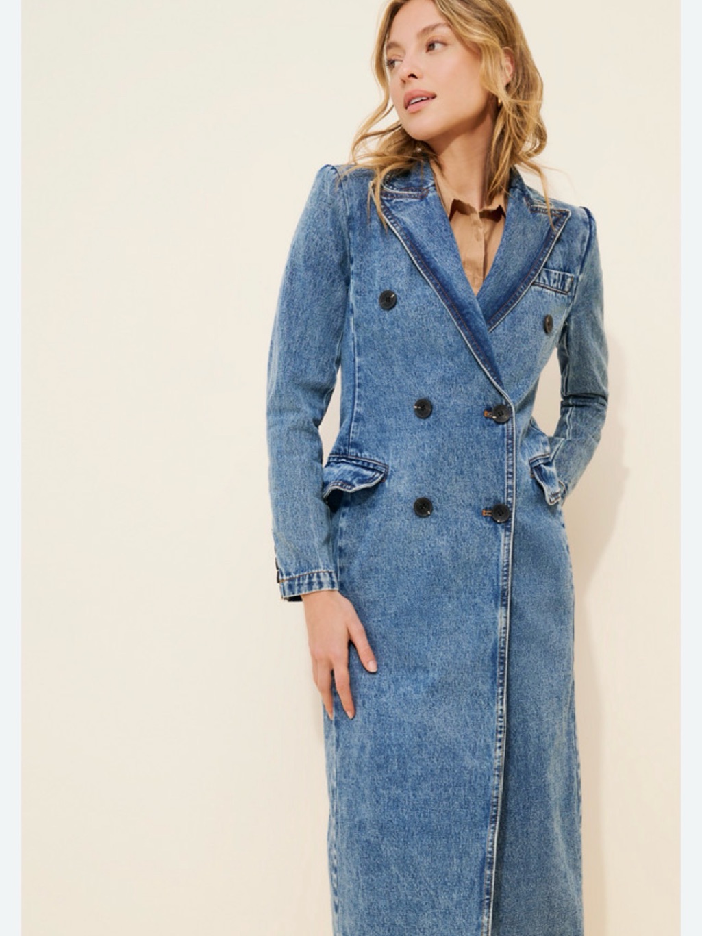 Avec Les Filles Light Blue Denim Trench Coat Jacket Large